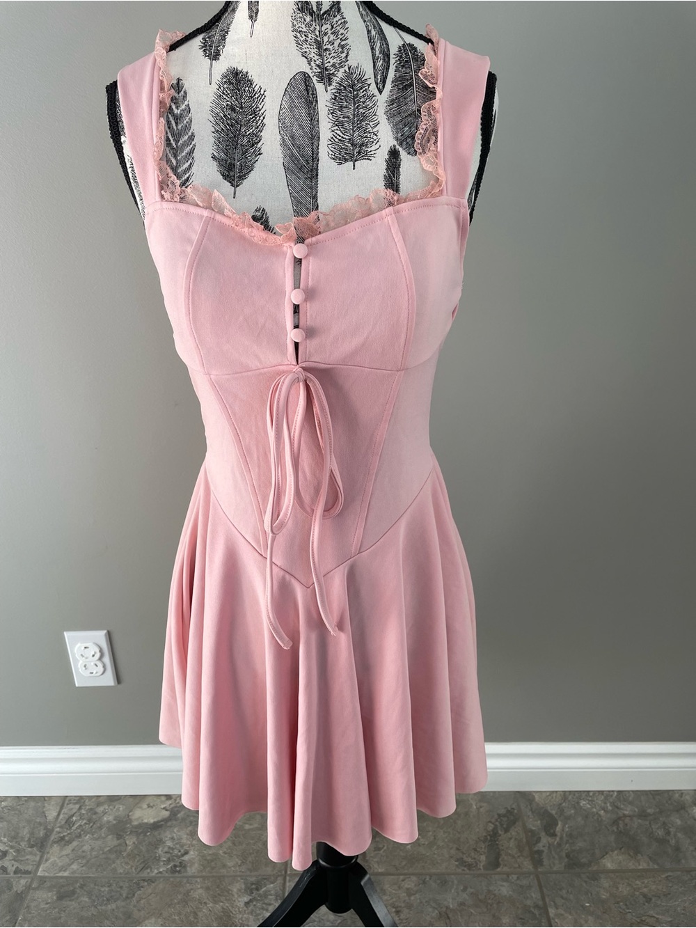 Pink Lace-Trim Slip Corset Dress